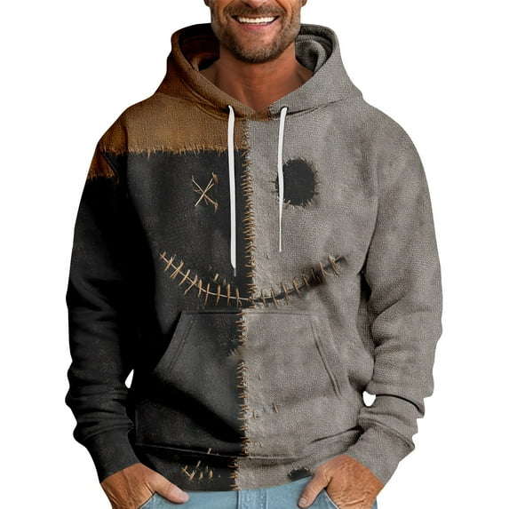 Domuza Halloween Hoodie for Men Funny Novelty Pumpkin Ghost Graphic Drawstring Hooded Sweatshirt Fall Winter Stylish Relaxed Fit Pullover with Kangaroo Pockets Saffron M