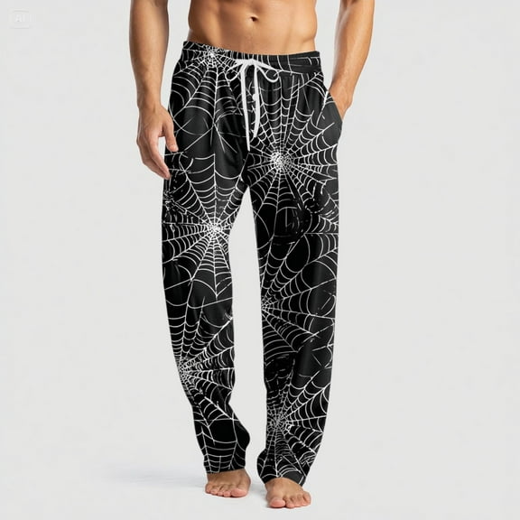 Domuza Halloween Pajama Bottoms for Men Horror Novelty Print Casual Drawstring Pajama Pants Lightweight Soft Cotton Lounge Pajama Bottoms with Pockets Dark Gray M