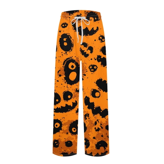 Domuza Halloween Pajama Pants for Men Casual Drawstring Elastic Waist Spooky Novelty Graphics Home Trousers Relaxed Fit Cute Wide Leg Lounge Sleep Pants M