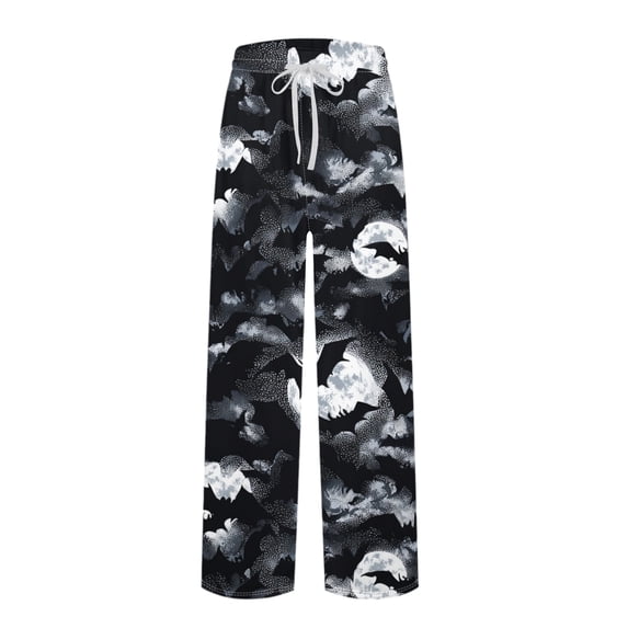 Domuza Halloween Pajama Pants for Men Casual Elastic Waist Drawstring Spooky Novelty Print Home Trousers Relaxed Fit Cute Wide Leg Lounge Sleep Pants L