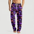 thumbnail image 1 of Domuza Halloween Pajamas Mens Horror Novelty Print Casual Drawstring Sleep Pants Lightweight Cotton Soft Lounge Pjs Bottoms with Pockets Purple L, 1 of 5