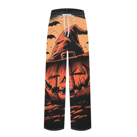 Domuza Halloween Pajamas for Men Casual Elastic Waist Drawstring Spooky Funny Print Pj Pants Relaxed Fit Cute Wide Leg Lounge Sleepwear 3XL
