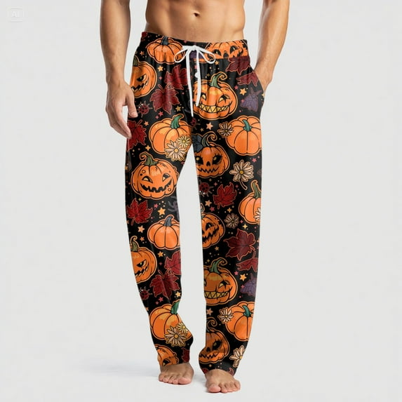 Domuza Halloween Pajamas for Men Funny Novelty Print Casual Drawstring Sleep Pants Lightweight Cotton Soft Lounge Pajama Bottoms with Pockets Green M