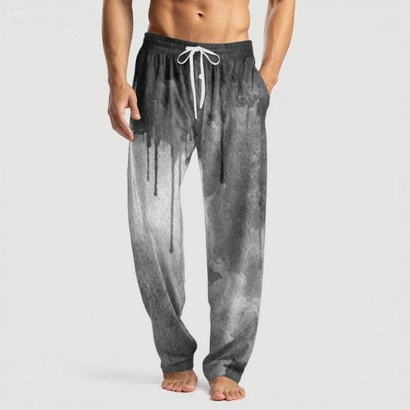Domuza Halloween Pj Pants for Men Funny Horror Print Casual Drawstring Sleep Pants Lightweight Cotton Soft Lounge Pjs Bottoms with Pockets Light Gray XL