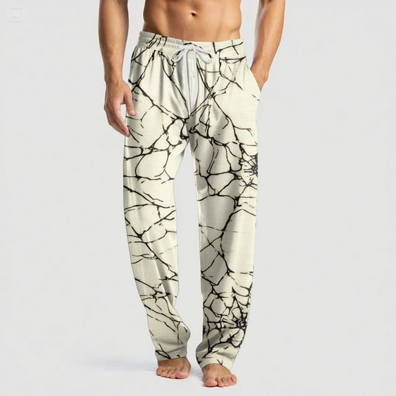 Domuza Halloween Pj Pants for Men Novelty Horror Print Casual Drawstring Sleep Pants Lightweight Soft Cotton Lounge Pjs Bottoms with Pockets Khaki 3XL