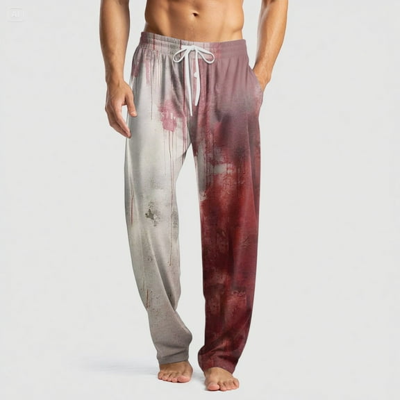 Domuza Halloween Pj Pants for Men Novelty Spooky Print Casual Drawstring Sleep Pants Lightweight Soft Cotton Lounge Pjs Bottoms with Pockets Gray M