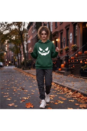 Halloween Pumpkin Face Print Hoodie for Men Women, Fashion Vintage Long Sleeve Pullover Sweatshirt, Drawstring Hood with Kangaroo Pocket