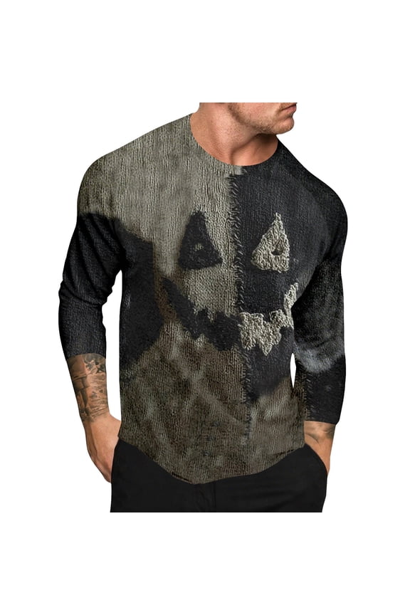 Halloween Shirts for Men Funny Horror Ghost Pumpkin Graphic Long Sleeve T-Shirt Lightweight Comfy Soft Crew-Neck Raglan Pullover Black XXL