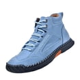 thumbnail image 1 of Domuza Hand Stitched Leather Men's Chukka Ankle Boots, Classic Lace-Up Mid Top Casual Shoes, Built-In Arch Support Wide Toe Design, Waterproof Non-Slip Durable Sneakers Light Blue 6.5 (EU-38), 1 of 5
