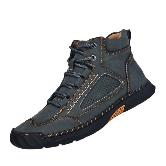 Domuza Hand Stitched Leather Men's Chukka Ankle Boots, Classic Lace-Up Mid Top Casual Shoes, Built-In Arch Support Wide Toe Design, Waterproof Non-Slip Durable Sneakers Green 8 (EU-41)