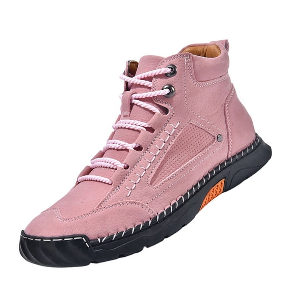 Domuza Hand Stitched Leather Men's Chukka Ankle Boots, Classic Lace-Up Mid Top Casual Shoes, Built-In Arch Support Wide Toe Design, Waterproof Non-Slip Durable Sneakers Pink 6.5 (EU-38)