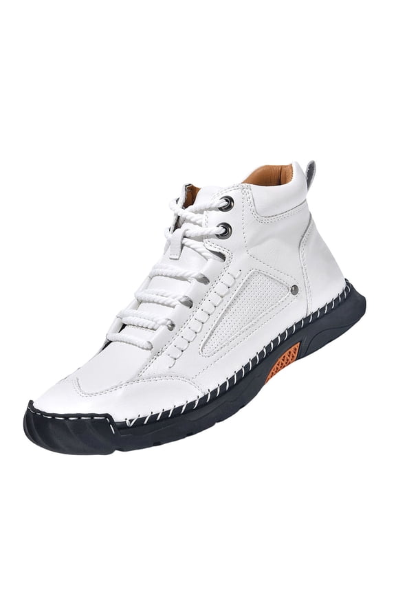 Hand Stitched Leather Men's Chukka Ankle Boots, Classic Lace-Up Mid Top Casual Shoes, Built-In Arch Support Wide Toe Design, Waterproof Non-Slip Durable Sneakers White 9 (EU-43)