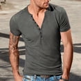thumbnail image 1 of Domuza Henley Shirt for Men Casual Short Sleeve Button Basic Tees Slim Fit Shirts Summer Stylish Distressed Comfort Tops Gray 3XL, 1 of 4