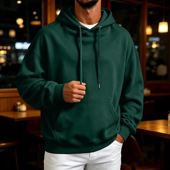 Domuza Hoodie for Men Long Sleeve Pullover with Pocket Soft Essential Comfort Lightweight Sweatshirt for Fall Winter Workout Travel - Dark Green 3XL