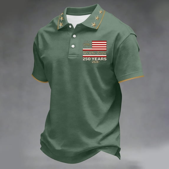 Domuza July Of 4th Shirts Polo for Men American Flag Pattern Casual Collared Short Sleeve Button Down T Shirts New Trendy Comfortable Relaxed Fit Top Green XL