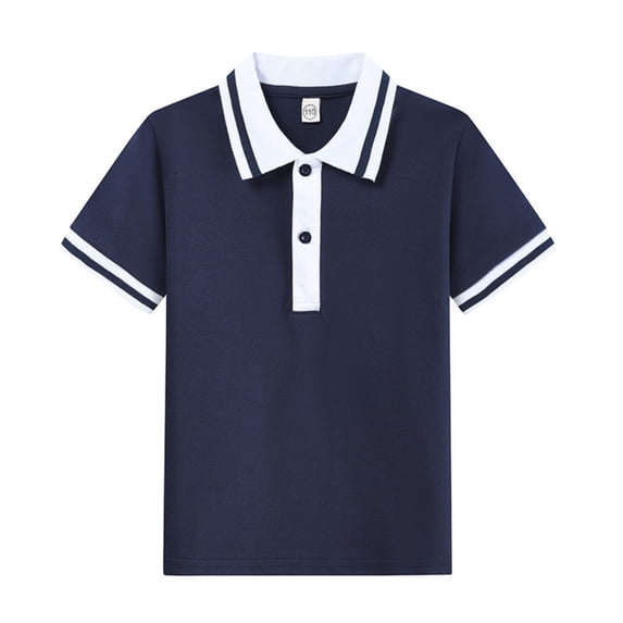 Domuza Kids Boys Polo Shirt Casual Short Sleeve Collared Button Down T Shirt Comfy Soft Quick Dry Athletic Golf Class Uniform-Navy 11-12 Years