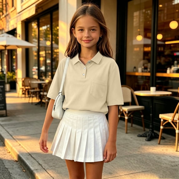 Domuza Kids Girls Polo Shirt Lapel Short Sleeve Casual Button Down Blouse Comfy Soft Quick Dry Workout Golf Class Uniform-Khaki 2-3 Years
