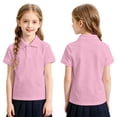 thumbnail image 1 of Domuza Kids Girls Polo Shirt Lapel Short Sleeve Casual Button Pullover Comfy Soft Quick Dry Athletic Golf Class Uniform-Light pink 7-8 Years, 1 of 3