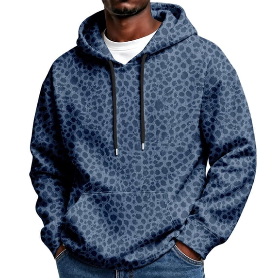 Domuza Leopard Graphic Sweatshirts for Men Funny Fashion Novelty Long Sleeve Drawstring Loose Hoodie Pullover with Pocket