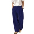 thumbnail image 1 of Domuza Linen Casual Dress Pants for Men Old Money Wide Leg Baggy Pleated Vintage Relaxed Fit Slacks Work Office Dark Blue XL, 1 of 5