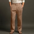 thumbnail image 1 of Domuza Linen Pants Men Fashion Casual Pleated Straight Leg Pleated Slacks Spring Summer Lightweight Baggy Beach Pants with Pockets Brown M, 1 of 5