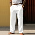 thumbnail image 1 of Domuza Linen Pants for Men Stylish Casual Pleated Straight Leg Pleated Slacks Spring Summer Lightweight Relaxed Fit Beach Pants with Pockets White S, 1 of 5