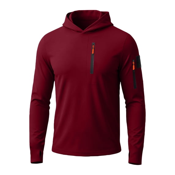 Domuza Long Sleeve Hooded Uv Protection Shirts for Men Lightweight Cooling Sun Shirt SPF 50+ UPF Hoodie Summer Fishing Dryfit Wine 2XL