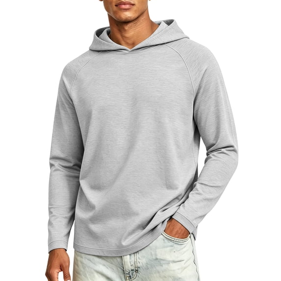 Domuza Long Sleeve Mens Hoodies Pullover Tops, Lightweight Loose Hooded Athletic Sweatshirts with Functional Pockets Gray XL