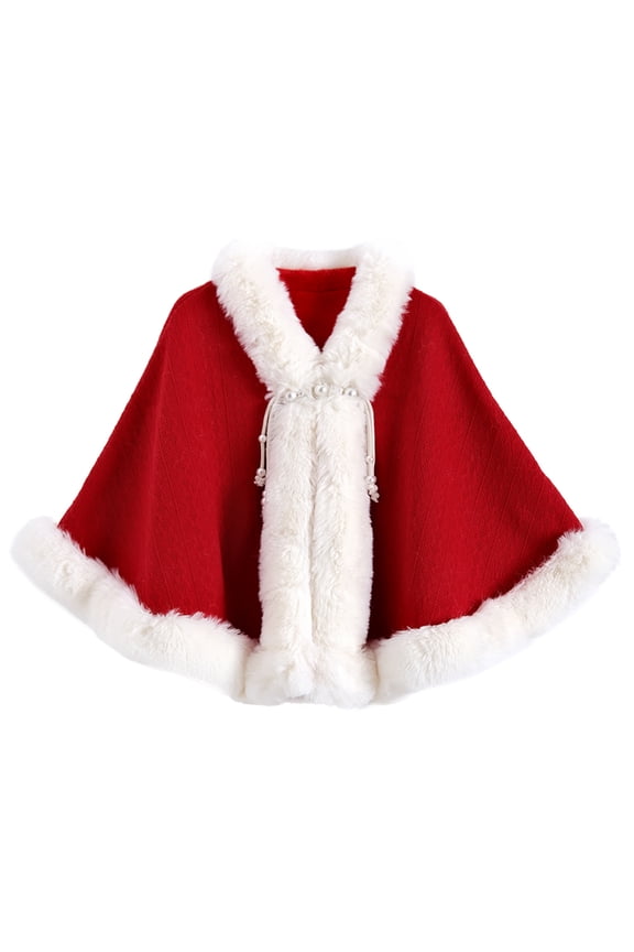 Luxury Faux Fur Shawl for Women Winter Fur Coat Wedding Party Fur Stole Wraps Cape for Evening Dresses Red