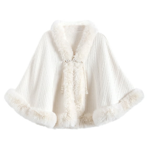Domuza Luxury Faux Fur Shawl for Women Winter Fur Coat Wedding Party Fur Stole Wraps Cape for Evening Dresses White