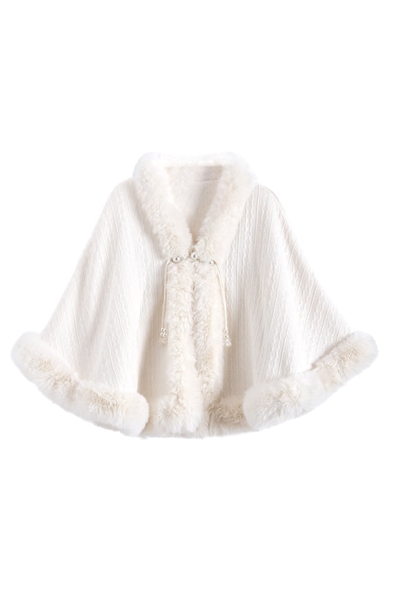 Luxury Faux Fur Shawl for Women Winter Fur Coat Wedding Party Fur Stole Wraps Cape for Evening Dresses White