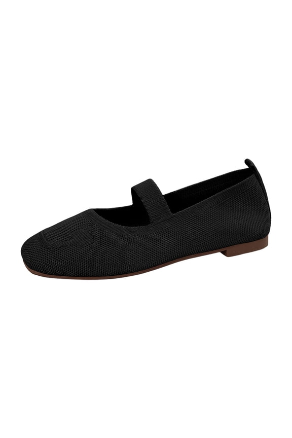 Mary Jane Flat Shoes for Women with Arch Support and Concealed Low Wedge Heel, Comfortable Women Square Toe Ballet Flats 2026 Knit Dress Shoes Black 9(EU-42)