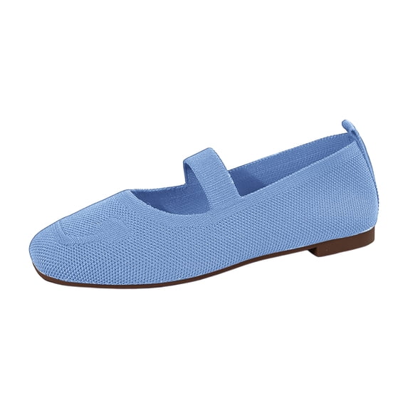 Domuza Mary Jane Flat Shoes for Women with Arch Support and Concealed Low Wedge Heel, Comfortable Women Square Toe Ballet Flats 2026 Knit Dress Shoes Light Blue 7.5(EU-39)
