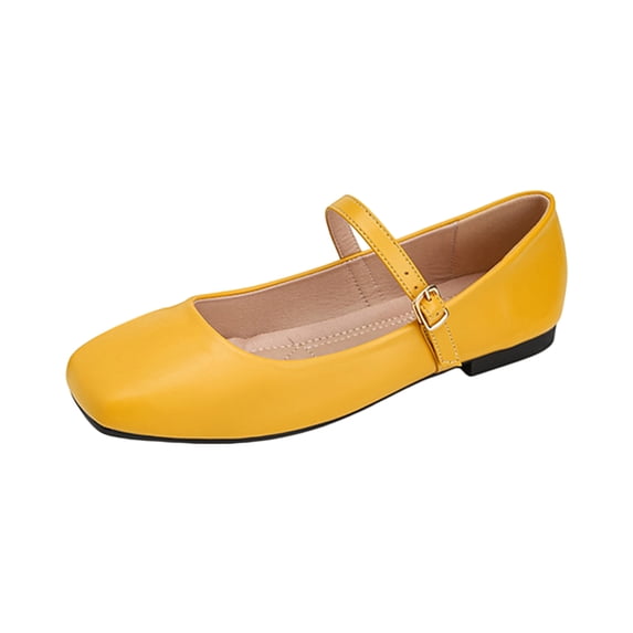 Domuza Mary Jane Shoes for Women Slip on Dressy Ballet Shoes for Women 2026 New Vintage Non-Slip Flats for School Formal Walking Yellow 5.5(EU-36)