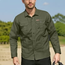 Domuza Men Button Down Shirt Western Classic Retro Long Sleeve Work Shirts Casual Lightweight Breathable Baggy Hiking Shirt with Two Pockets Army Green XXL