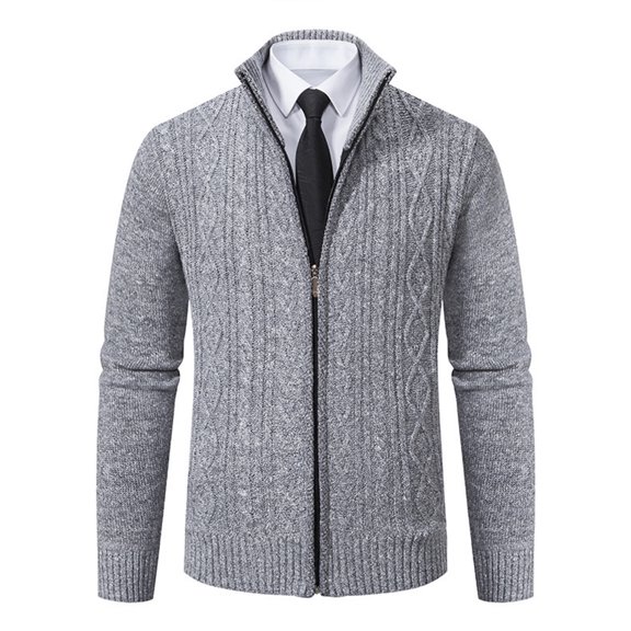 Domuza Men Cardigan Sweater Full Zip Stand Collar Long Sleeve Casual Knitted Sweaters Fall Winter Trendy Soft Comfy Slim Fit Tops Light Gray XL