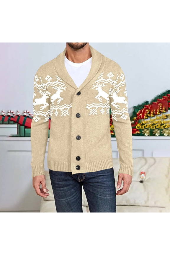 Men Cardigan Sweater Shawl Collar Button Down Casual Long Sleeve Knitted Sweaters Fall Winter Fashion Regular Fit Comfy Soft Outwear Champagne 2XL