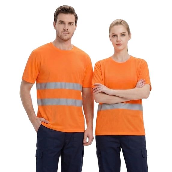 Domuza Men High Visibility Reflective Work T‑Shirt, Class 3 Hi‑Vis Safety Shirt, Quick‑Dry Mesh Short Sleeve Top, Protective Workwear for Construction