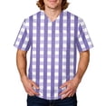 thumbnail image 1 of Domuza Men Scrub Top Plaid Stripe Graphics V Neck Short Sleeve Carer Uniform Relaxed Fit Soft Comfy Medical Scrub Tops with 3 Pockets Purple 5XL, 1 of 5
