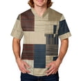thumbnail image 1 of Domuza Men Scrub Top Plaid Stripe Printed V Neck Short Sleeve Nursing Uniform Loose Fit Comfy Soft Medical Workwear with 3 Pockets Khaki 5XL, 1 of 4