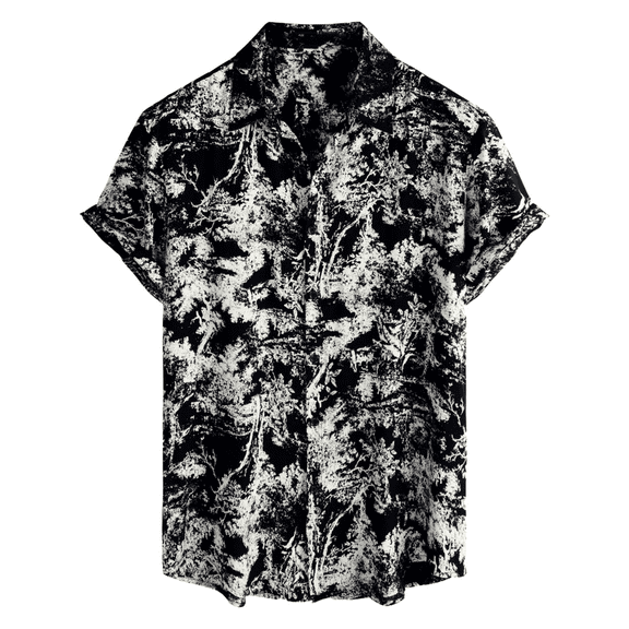 Domuza Men Shirts Casual Hawaiian Short Sleeve Beach Shirts Tropical Floral Printed Button Down T-Shirt Lapel Vacation Summer Tops Black XL
