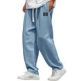 thumbnail image 1 of Domuza Men Sweatpants Waffle Textured Stretch Waist Drawstring Straight Leg Lounge Trousers Lightweight Breathable Relaxed Fit Outdoor Pants with Pockets Light Blue XL, 1 of 2