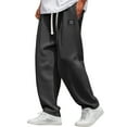 thumbnail image 1 of Domuza Men Sweatpants Waffle Textured Stretch Waist Drawstring Wide Leg Lounge Pants Lightweight Breathable Loose Fit Outdoor Pants with Pockets Black M, 1 of 2