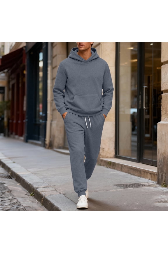 Men Sweatsuits Sets Casual Workout Solid Color Fleece Hoodies Pullover and Jogger Sweatpants Fall Winter Jogging Suit Hooded Set Dark Gray 3XL