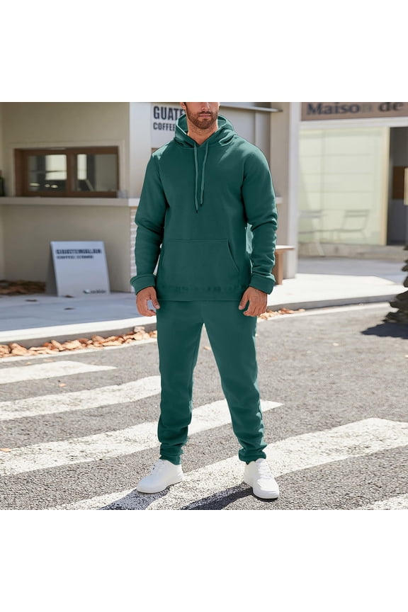 Men Sweatsuits Sets Solid Color Fleece Drawstring Hoodies Pullover and Jogger Sweatpants Sport Casual Jogging Suit Sweat Suits Dark Green 3XL