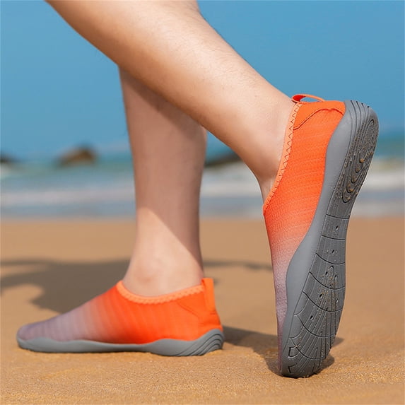 Domuza Men Women Casual Lightweight Quick Drying Aqua Shoes for Beach Diving Water Sport Orange 7(EU-38)