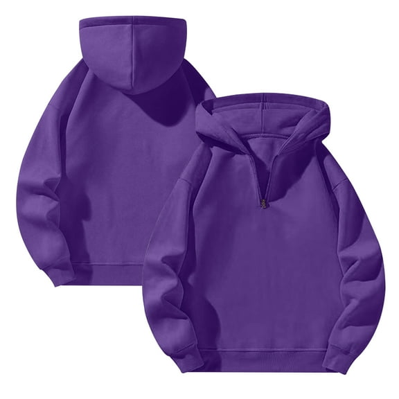 Domuza Men's 1/4 Zip Hoodies Long Sleeve Drop Shoulder Casual Hooded Sweatshirt Fall Winter Stylish Relaxed Fit Solid Color Pullover Purple S