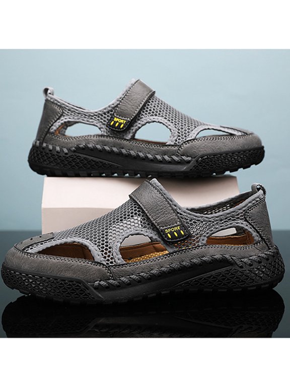 Men's Summer Casual Comfortable Closed Toe Leather Handmade Sandals Outdoor Fisherman Beach Shoes For Outdoor Walking Driving Gray 8 (EU-41)