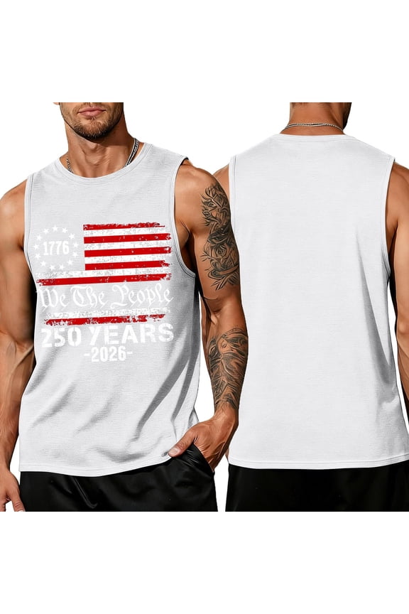 Men's 250 Anniversary Usa Shirt American Flag Graphics Casual Crew Neck Sleeveless T Shirts 2026 New Trendy Comfortable Loose Fit Tops White S