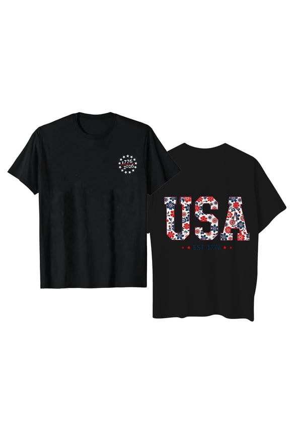 Men's 250 Anniversary Usa Shirt Usa Flag Graphics Casual Crew Neck Short Sleeve T-Shirts 2026 Summer Fashion Comfort Relaxed Fit Tops Black 2XL